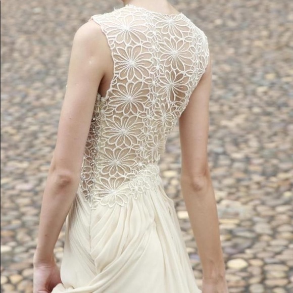 Ecru Embroidered A Line Gown - Picture 3 of 8